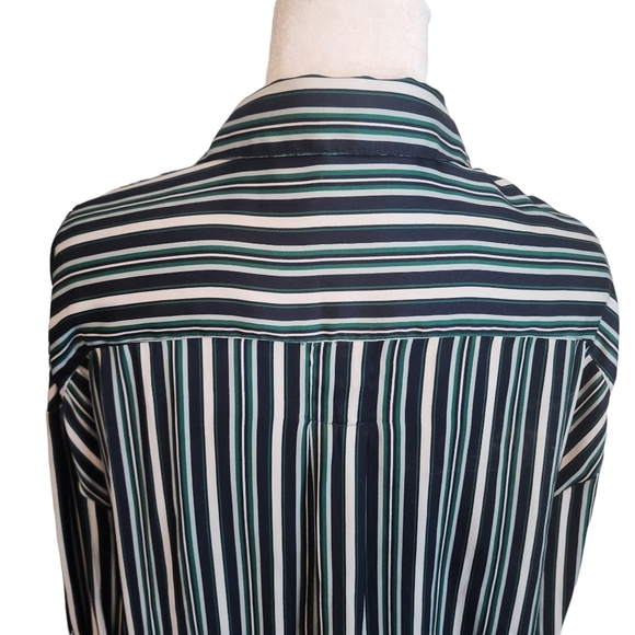 EUC Free People Blue Green Stripe Oversized Mad About You Button Down Shirt - Picture 11 of 15